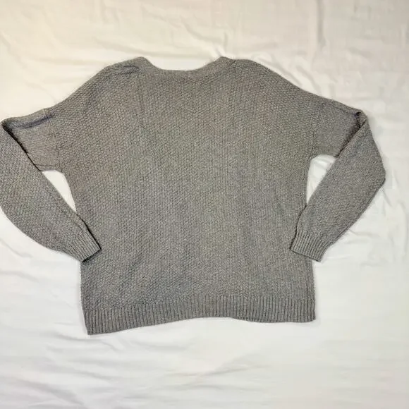 Hollister Gray Cable Knit Cardigan Women’s Medium Chunky Cotton Cozy Coastal - Picture 11 of 15